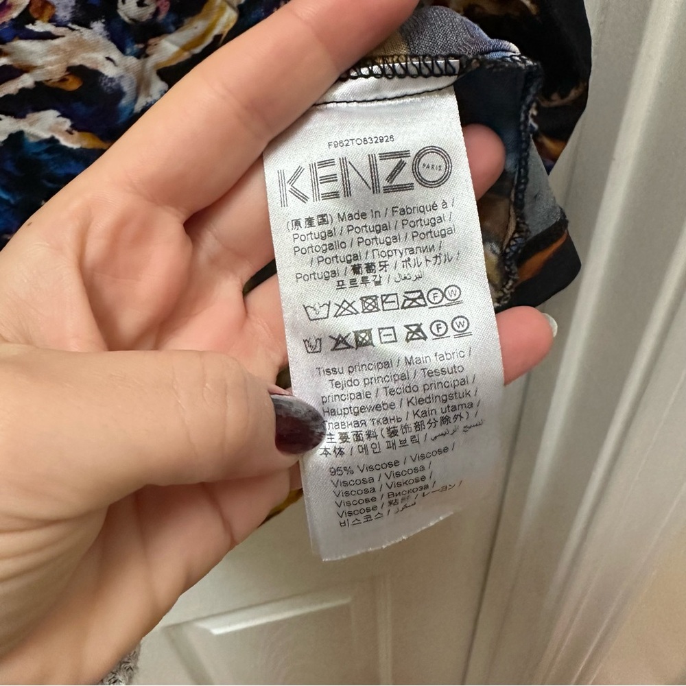Kenzo Floral mock neck Long Sleeve Top viscose sheer orange black blue s small - Picture 5 of 7